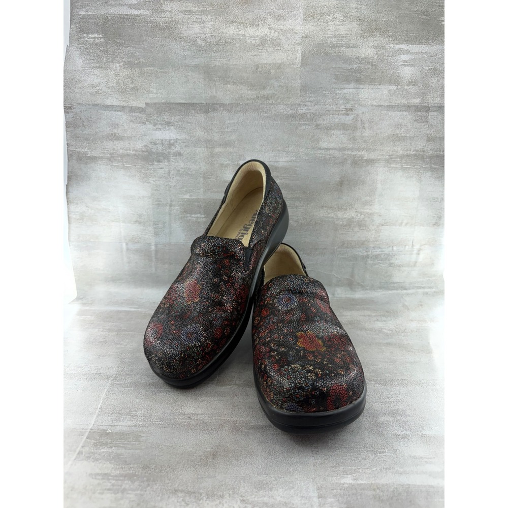 Alegria KEL-323 Women 39 Black Floral Leather Slip On Clogs Professional Shoes